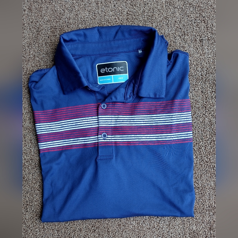 Etonic Golf Polo Shirt Performance Mens Large Print Short Sleeve USA Flag